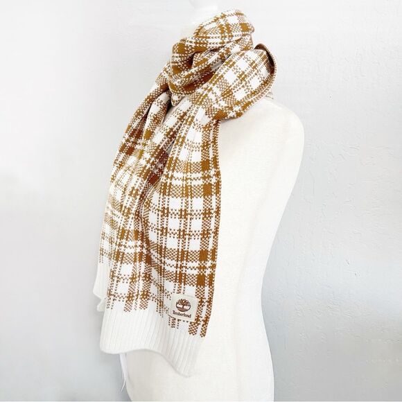Timberland Buffalo Tan Plaid Scarf Unisex Neutral Preppy Fall Winter Gift - Picture 3 of 6